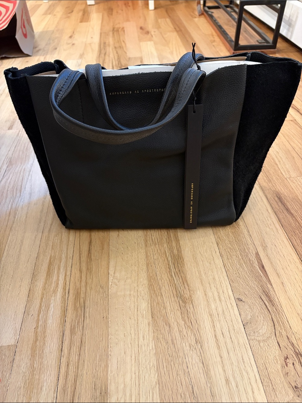 Black Leather-Trim Tote ampersand as apostrophe